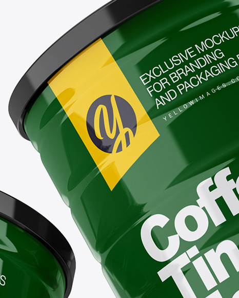 Two Glossy Coffee Tin Cans Mockup