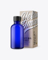 50ml Blue Glass Сosmetic Bottle W/ Kraft Box Mockup