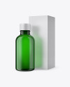 50ml Green Glass Сosmetic Bottle W/ Kraft Box Mockup