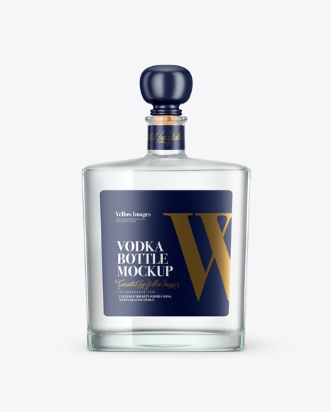 Square Clear Glass Bottle W/ Vodka Mockup