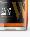 Square Clear Glass Bottle W/ Cognac Mockup