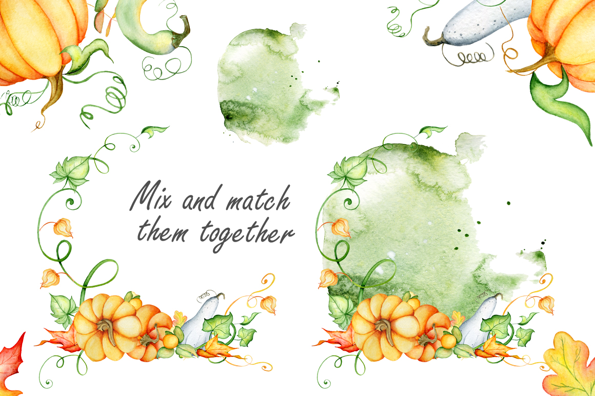 Thanksgiving pumpkins Fall watercolor Autumn clipart