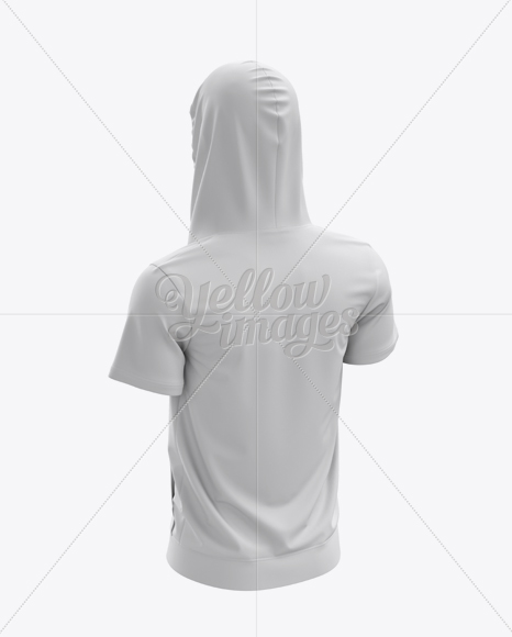 Short Sleeve Zip Hoodie Mockup - Halfside Back View - Free Download