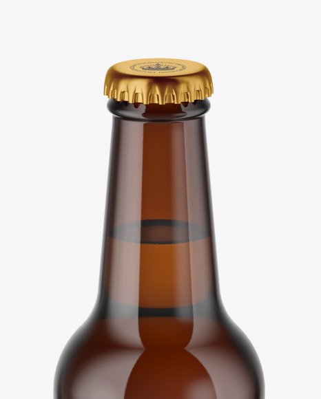 Amber Beer Bottle Mockup - Front View (High-Angle Shot)