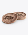 Four Wooden Beverage Coasters Mockup