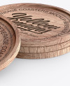 Four Wooden Beverage Coasters Mockup
