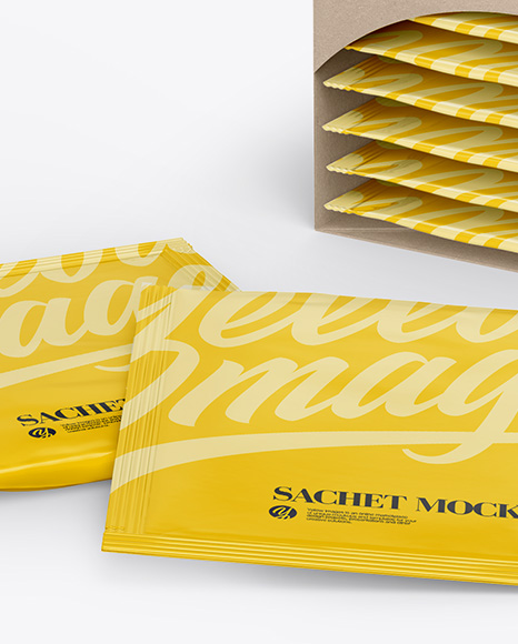 Kraft Box W/ Sachets Mockup