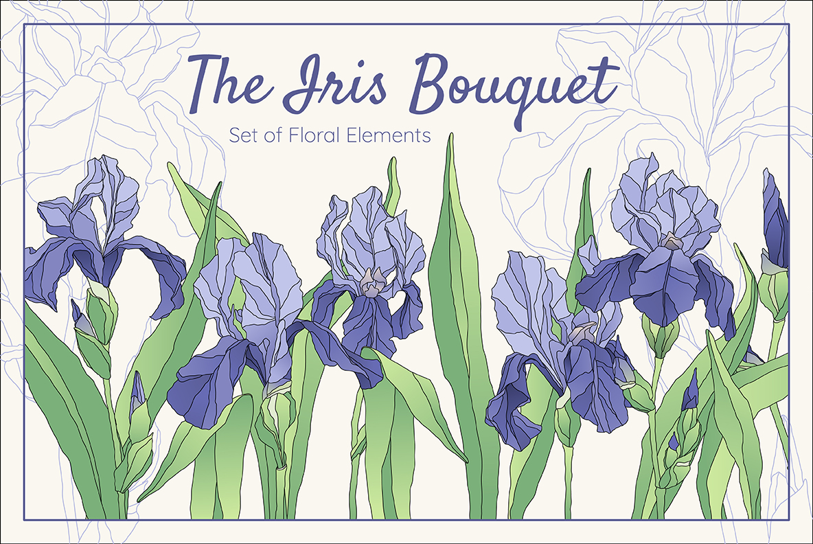 The Iris Bouquet. Set of Floral Elements The Iris Bouquet. Set of Floral Elements