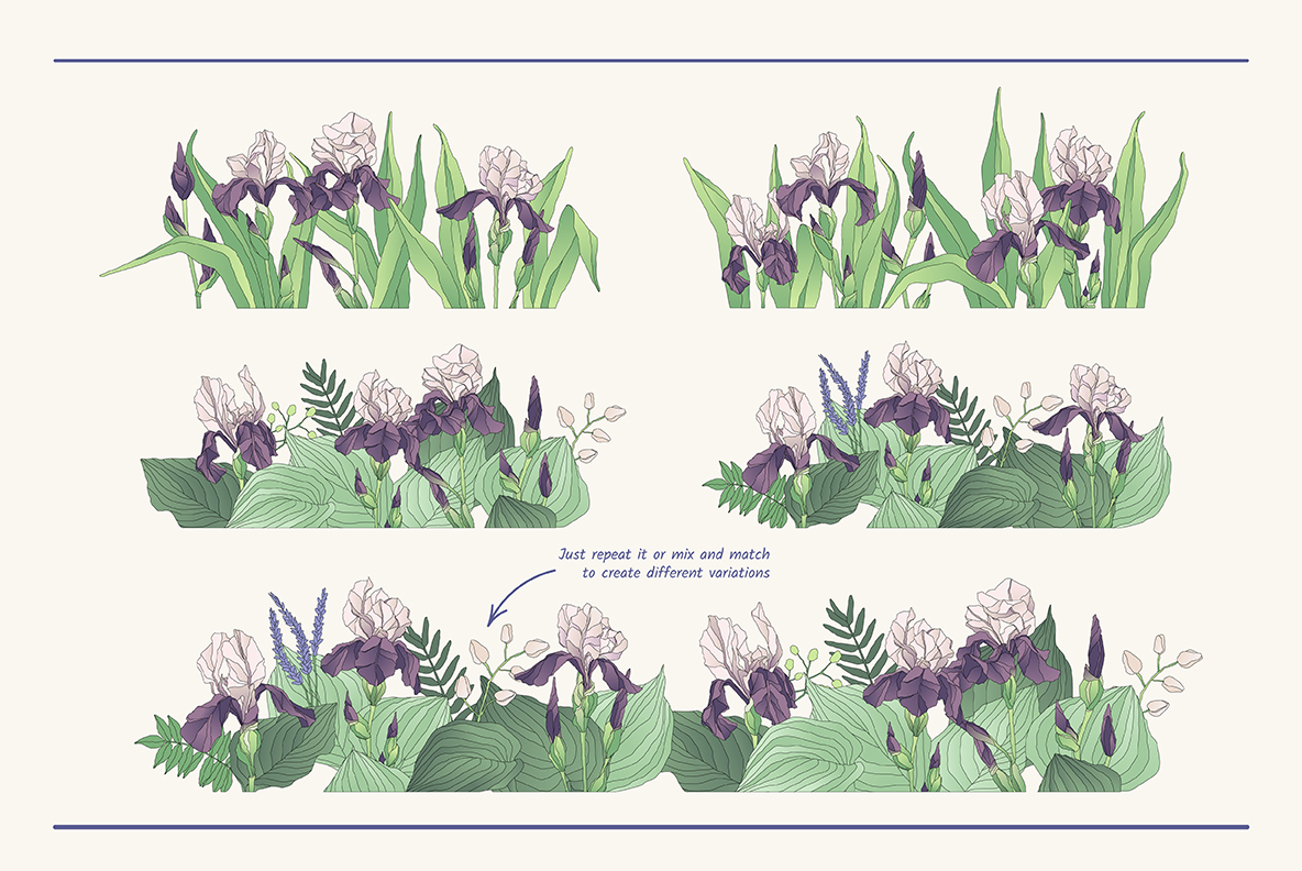 The Iris Bouquet. Set of Floral Elements The Iris Bouquet. Set of Floral Elements