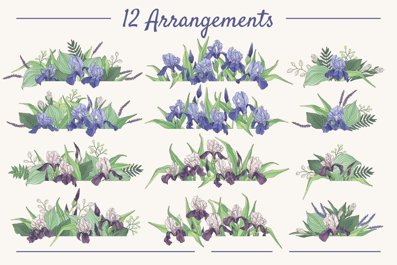 The Iris Bouquet. Set of Floral Elements