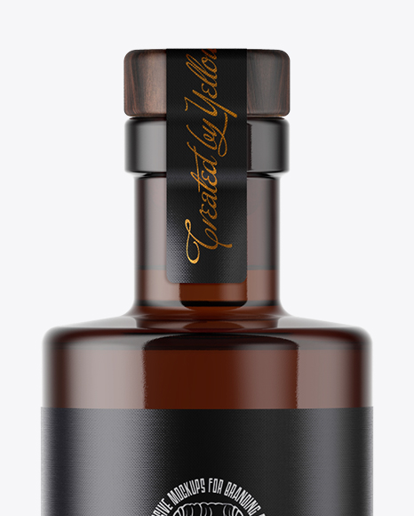 Amber Glass Bottle with Wooden Cap Mockup