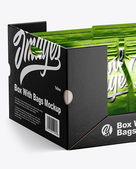 Box w/ 6 Metallic Bags Mockup