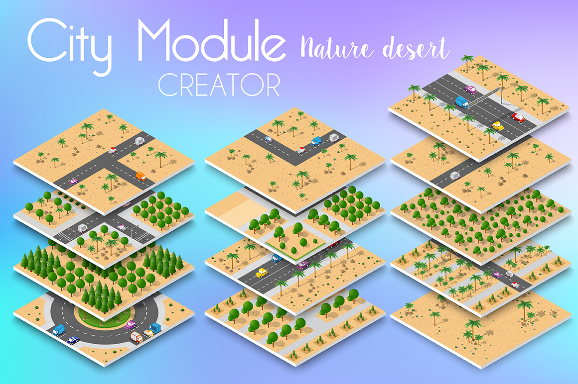 Vector desert landscape module creator city