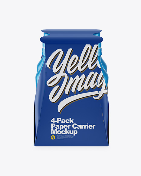 Glossy 4-Pack Paper Carrier Mockup - Drinking yoghurt