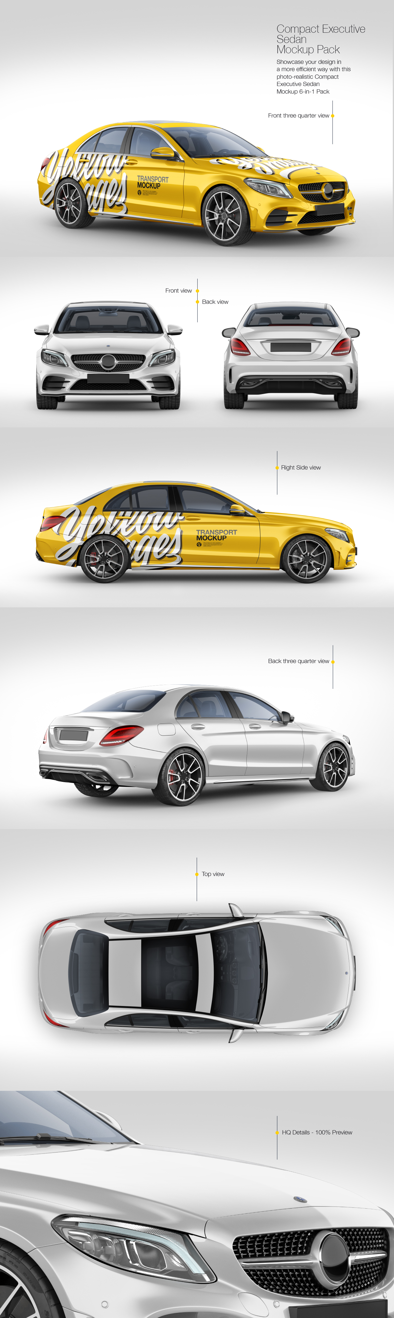 Compact Executive Sedan Mockup Pack Compact Executive Sedan Mockup Pack