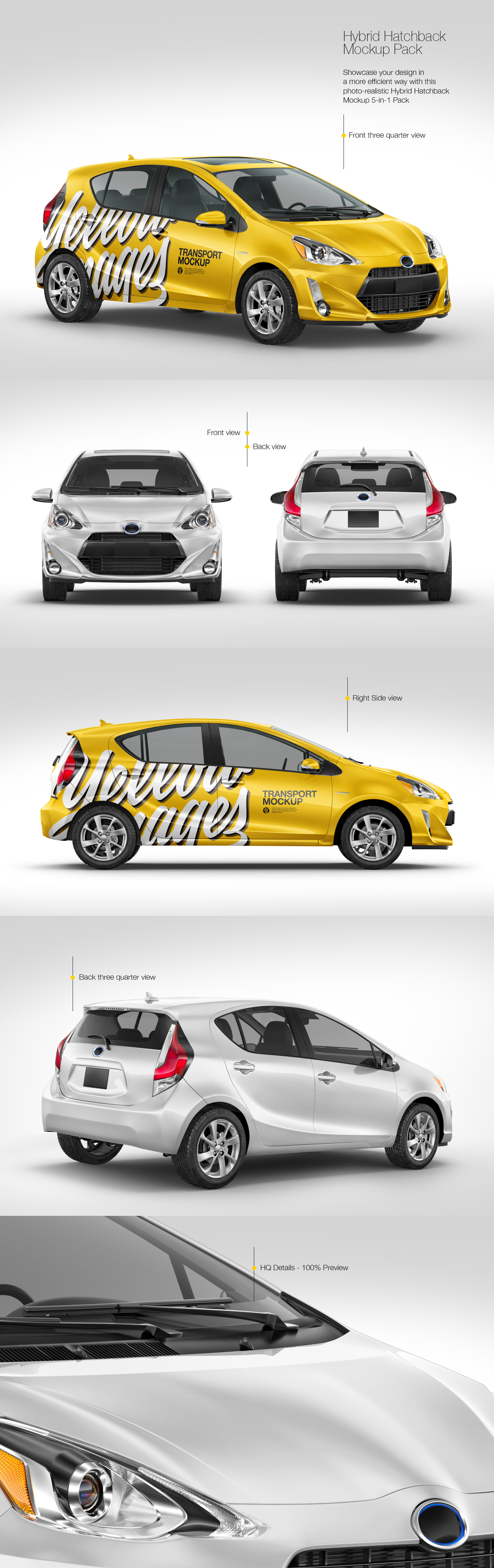 Hybrid Hatchback Car Mockup Pack Hybrid Hatchback Car Mockup Pack