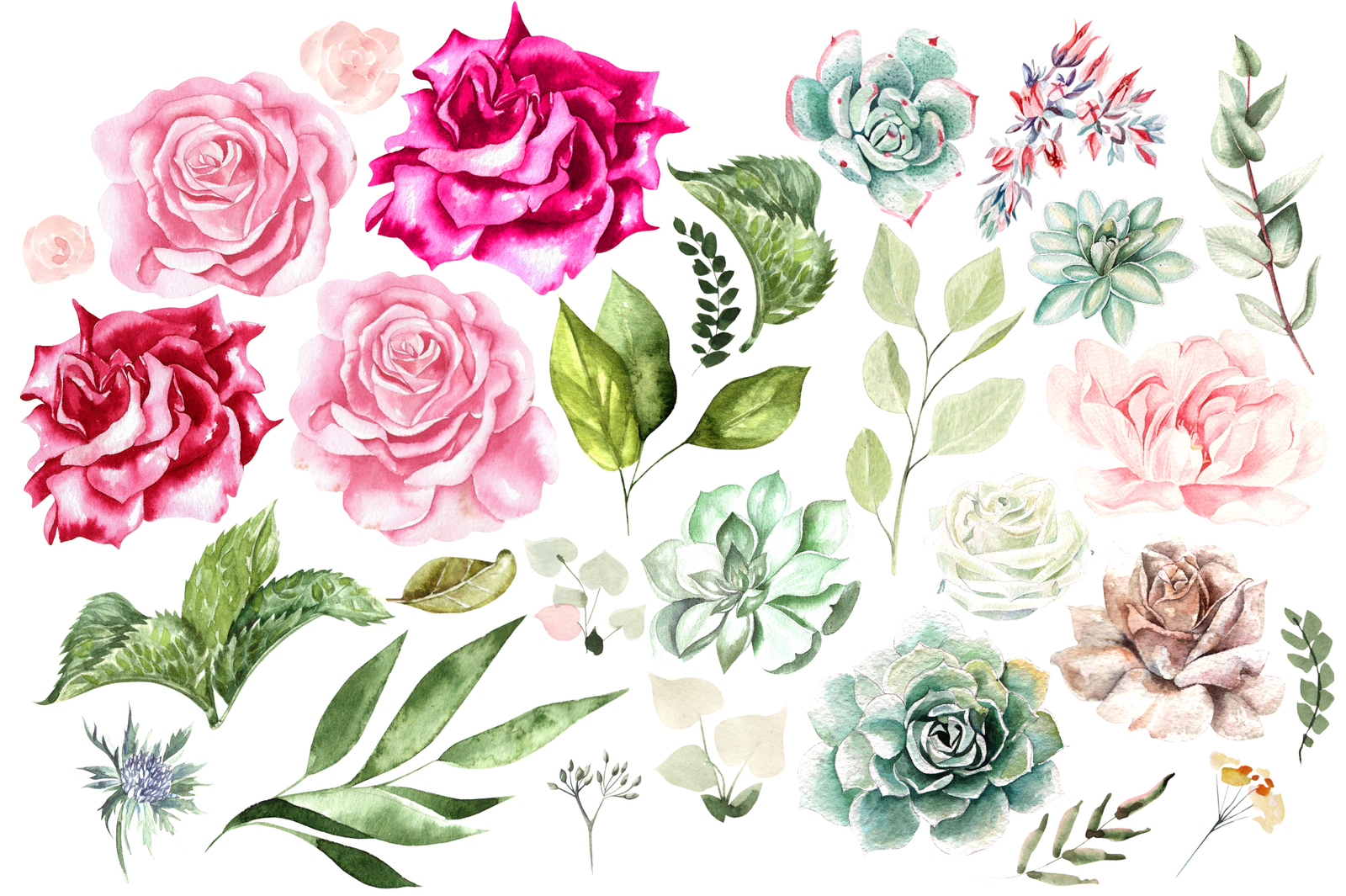 Hand Drawn Watercolor Flowers&amp;Wreath