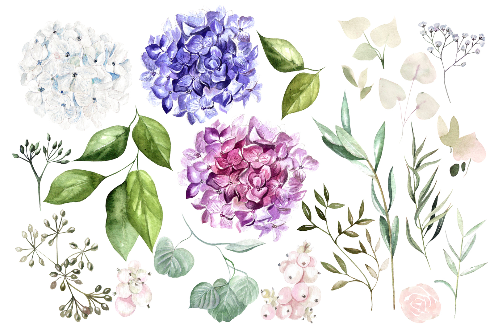 Hand Drawn Watercolor Flowers&amp;Wreath