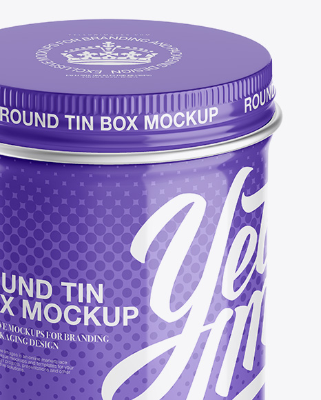 Glossy Round Tin Box Mockup - High-Angle Shot