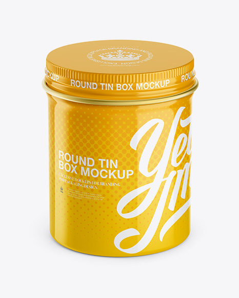 Glossy Round Tin Box Mockup - High-Angle Shot