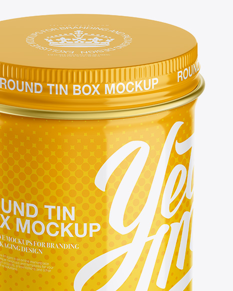 Glossy Round Tin Box Mockup - High-Angle Shot