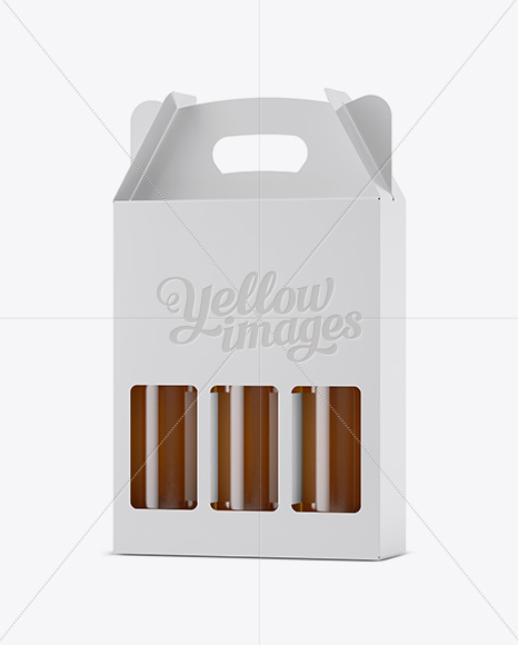 White Paper 3 Pack Beer Bottle Carrier Mockup - Halfside View