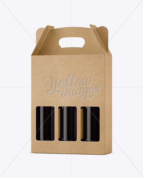 Kraft Paper 3 Pack Amber Bottle Carrier Mockup - Halfside View