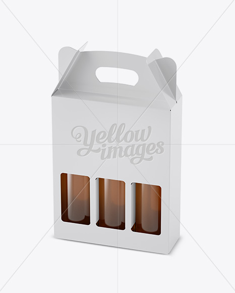 White Paper 3 Pack Beer Bottle Carrier Mockup - Halfside View (High-Angle Shot)