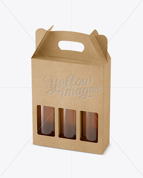 Kraft Paper 3 Pack Beer Bottle Carrier Mockup - Halfside View (High