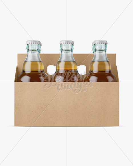 Kraft Paper 6 Pack Beer Bottle Carrier Mockup - Front View