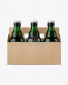 Kraft Paper 6 Pack Green Glass Bottle Carrier Mockup - Front View