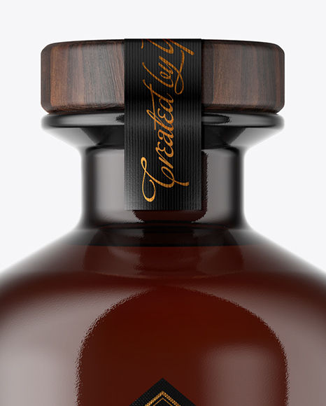 Amber Glass Bottle with Wooden Cap Mockup