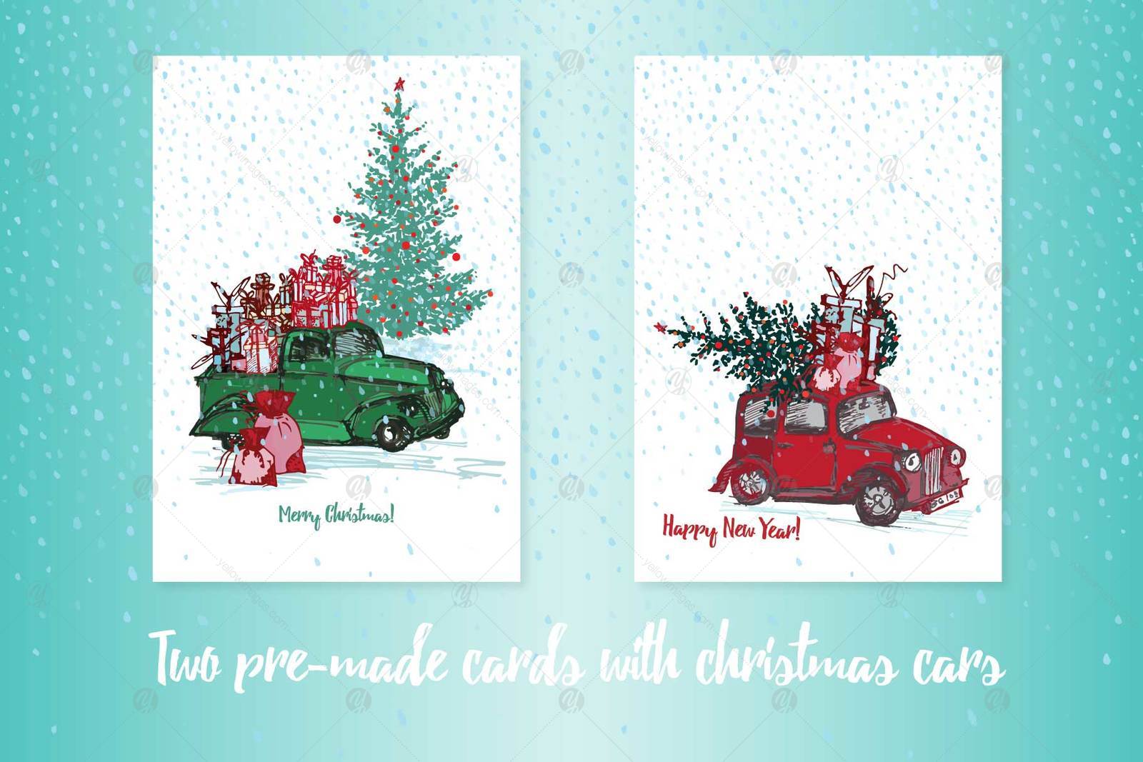 Hand drawn sketch Christmas tree and holiday cars Hand drawn sketch Christmas tree and holiday cars