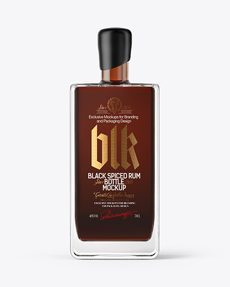 Square Black Rum Bottle with Wax Mockup