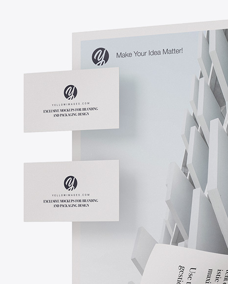 2 Paper Pieces And 2 Business Cards Mockup