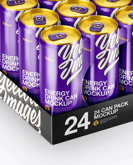 Transparent Pack with 24 Glossy Aluminium Cans Mockup