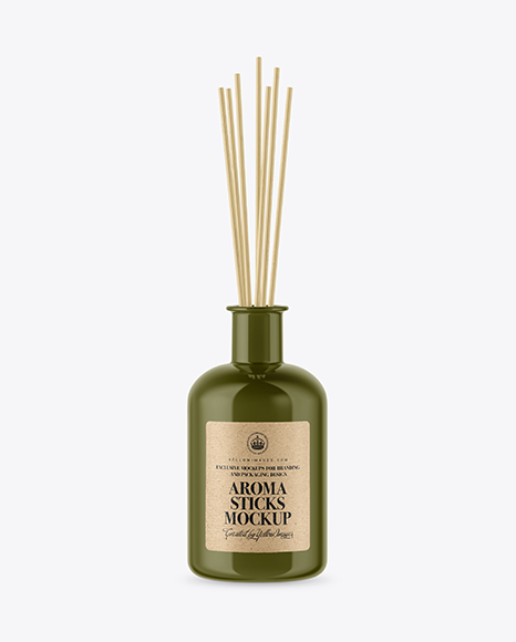 Glossy Bottle with Aroma Sticks Mockup Glossy Bottle with Aroma Sticks Mockup