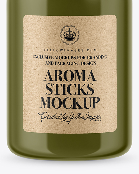 Glossy Bottle with Aroma Sticks Mockup Glossy Bottle with Aroma Sticks Mockup