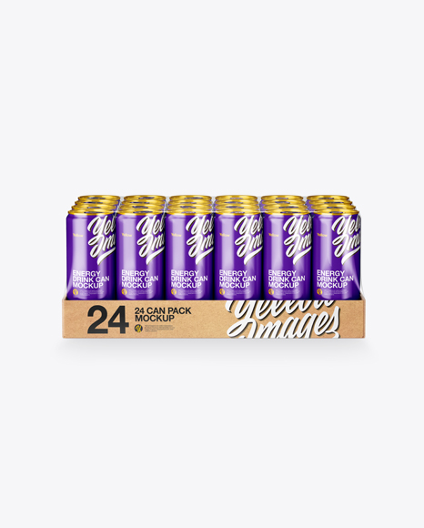 Transparent Pack with 24 Glossy Aluminium Cans Mockup