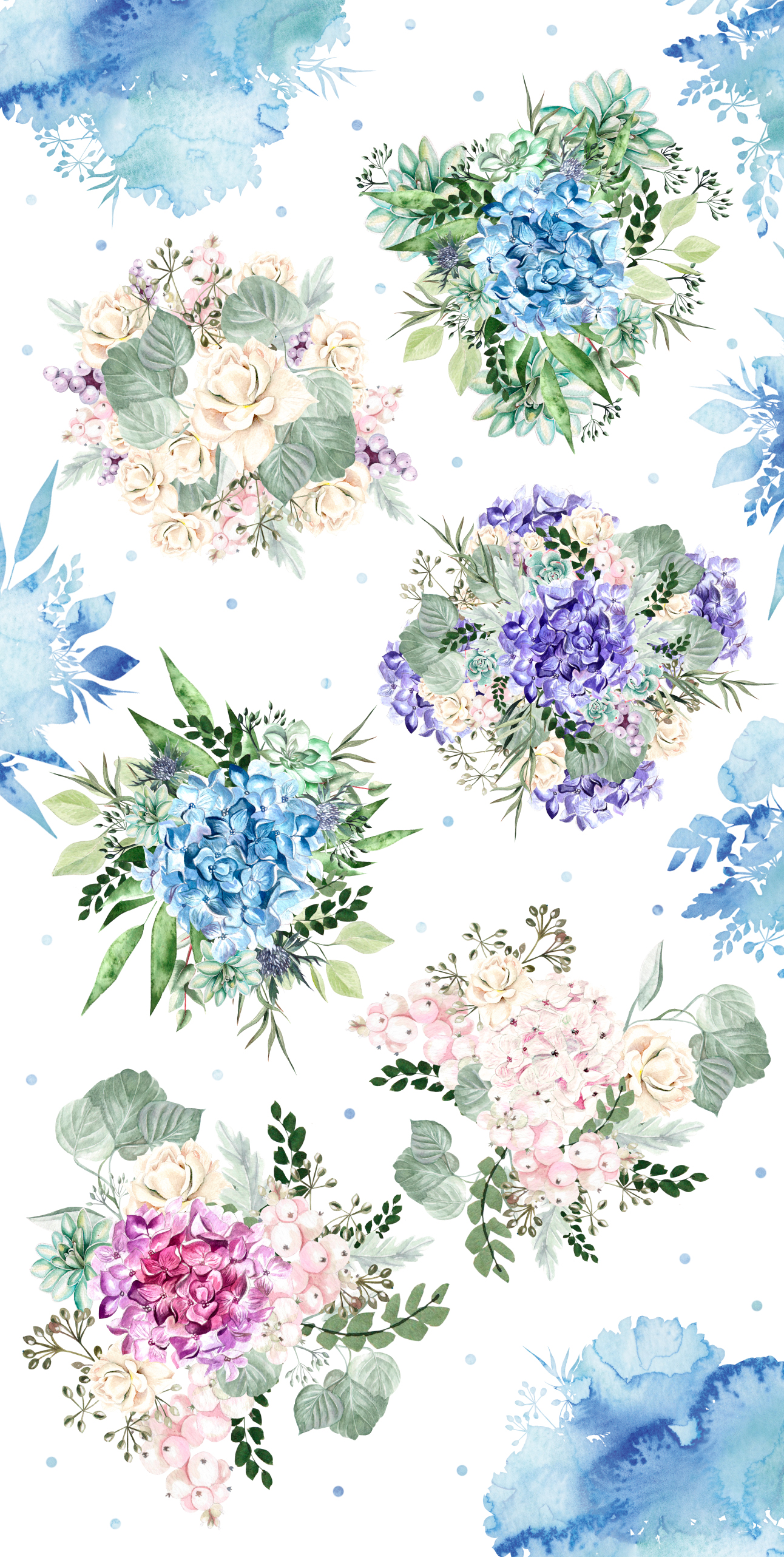 Hand Drawn Watercolor Wreath & Bouquets Hand Drawn Watercolor Wreath & Bouquets