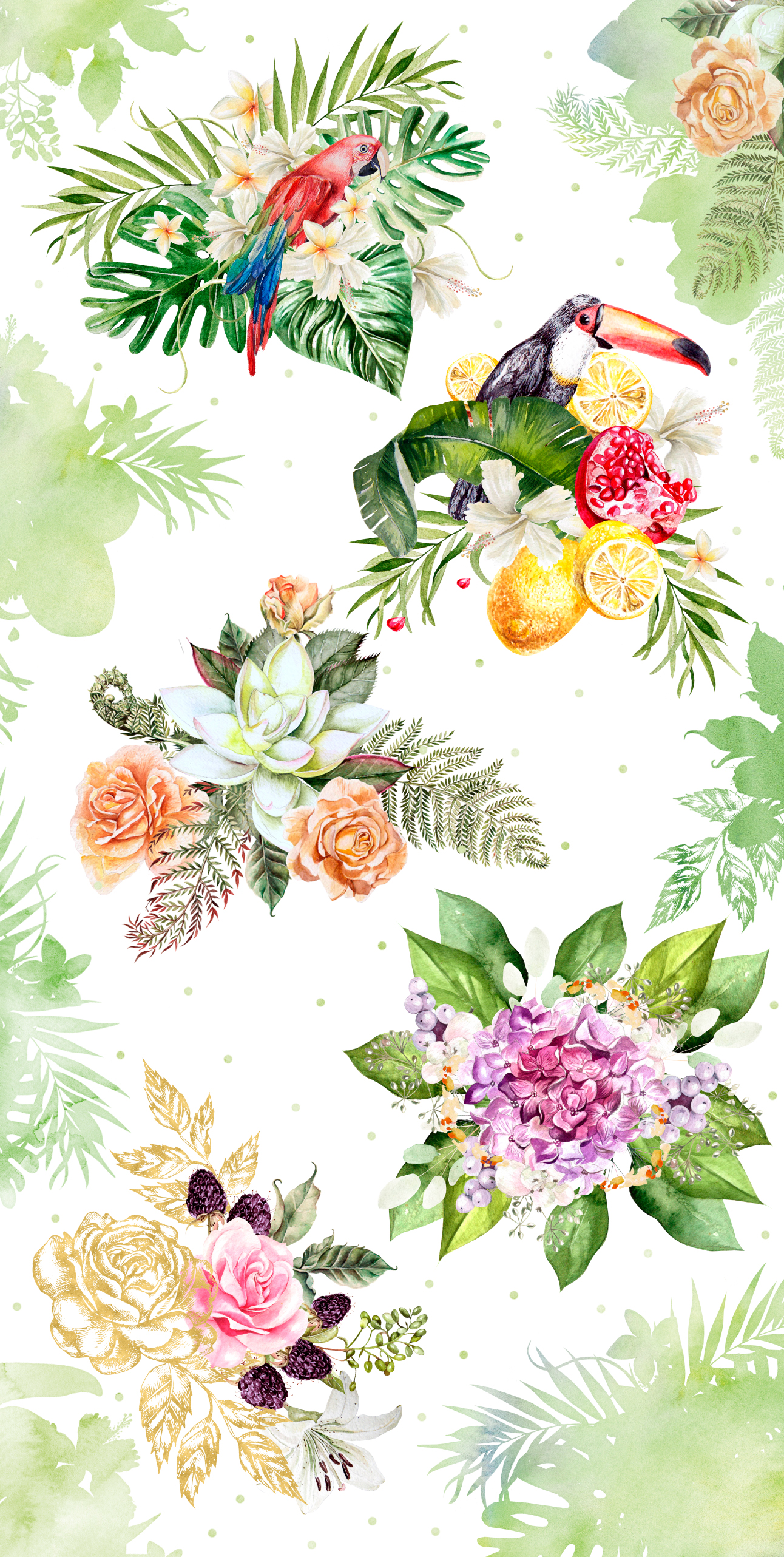 Hand Drawn Watercolor Wreath & Bouquets Hand Drawn Watercolor Wreath & Bouquets