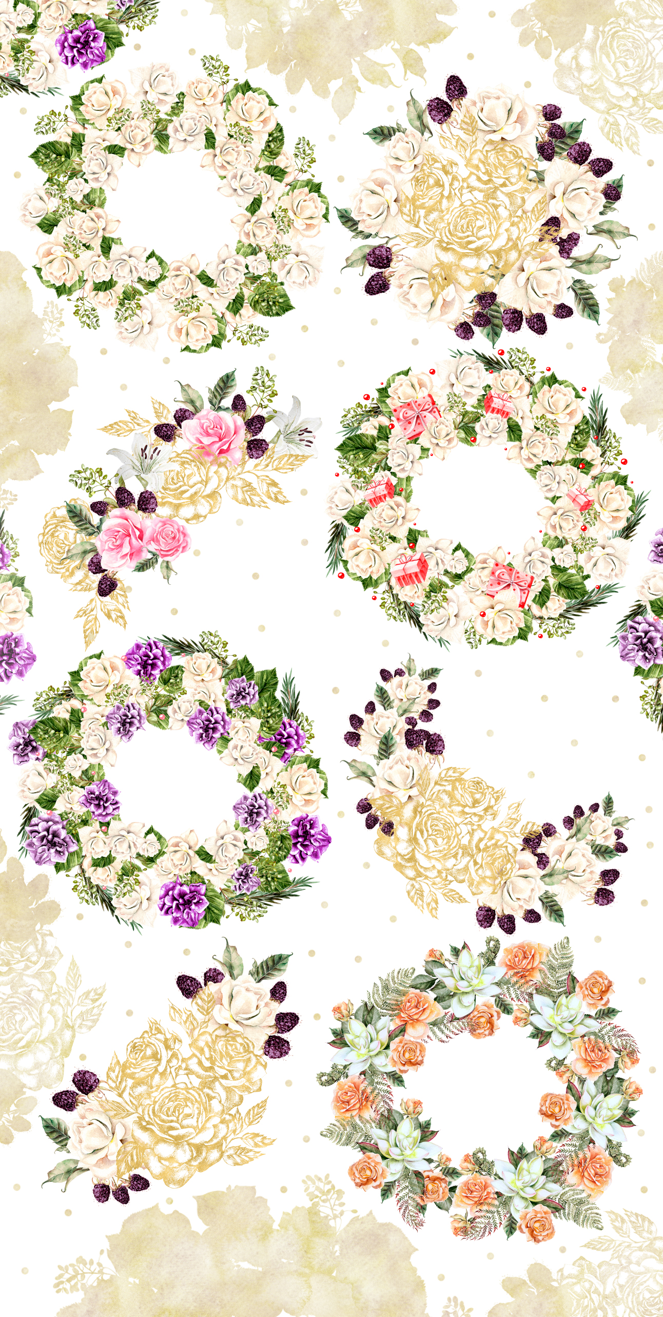 Hand Drawn Watercolor Wreath &amp; Bouquets