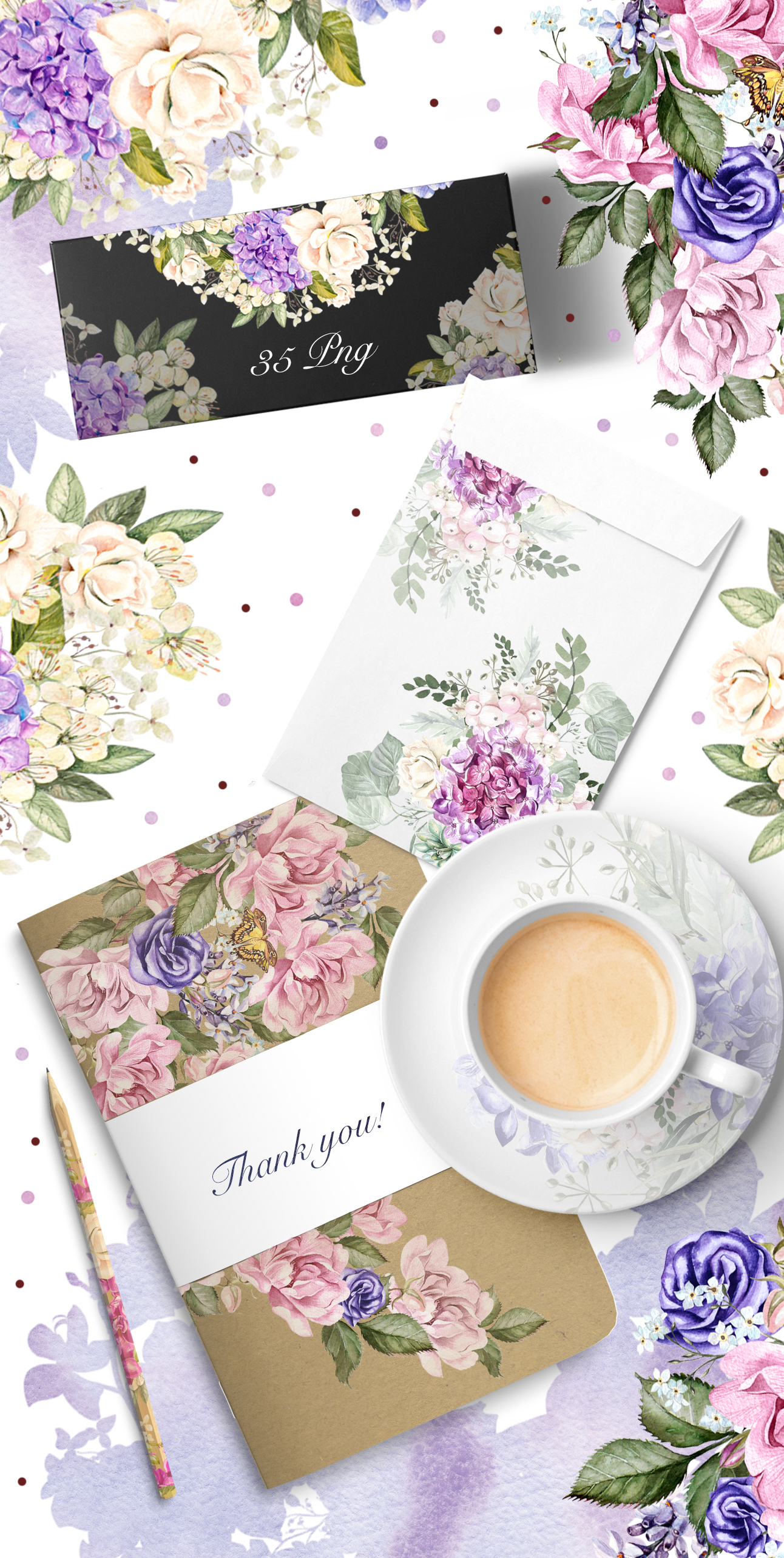 Hand Drawn Watercolor Wreath & Bouquets Hand Drawn Watercolor Wreath & Bouquets