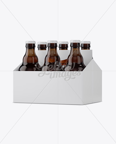 White Paper 6 Pack Amber Bottle Carrier Mockup - Halfside View