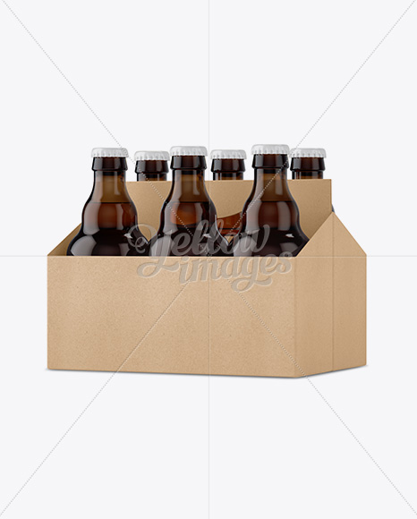 Kraft Paper 6 Pack Amber Bottle Carrier Mockup - Halfside View