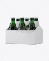 White Paper 6 Pack Green Glass Bottle Carrier Mockup - Halfside View