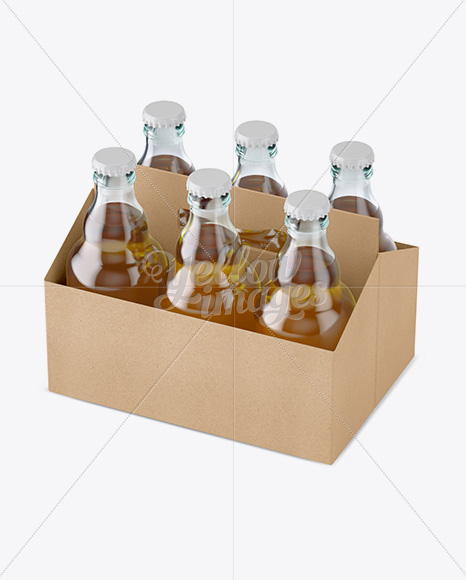 Kraft Paper 6 Pack Beer Bottle Carrier Mockup - Halfside View (High-Angle Shot)