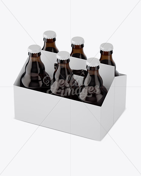 White Paper 6 Pack Amber Bottle Carrier Mockup - Halfside View (High-Angle Shot)