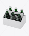 White Paper 6 Pack Green Glass Bottle Carrier Mockup - Halfside View (High-Angle Shot)