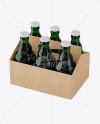 Kraft Paper 6 Pack Green Glass Bottle Carrier Mockup - Halfside View (High-Angle Shot)